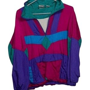 Vintage 80s Rock Creek Casual Colorblock Windbreaker Pullover Jacket M Festival